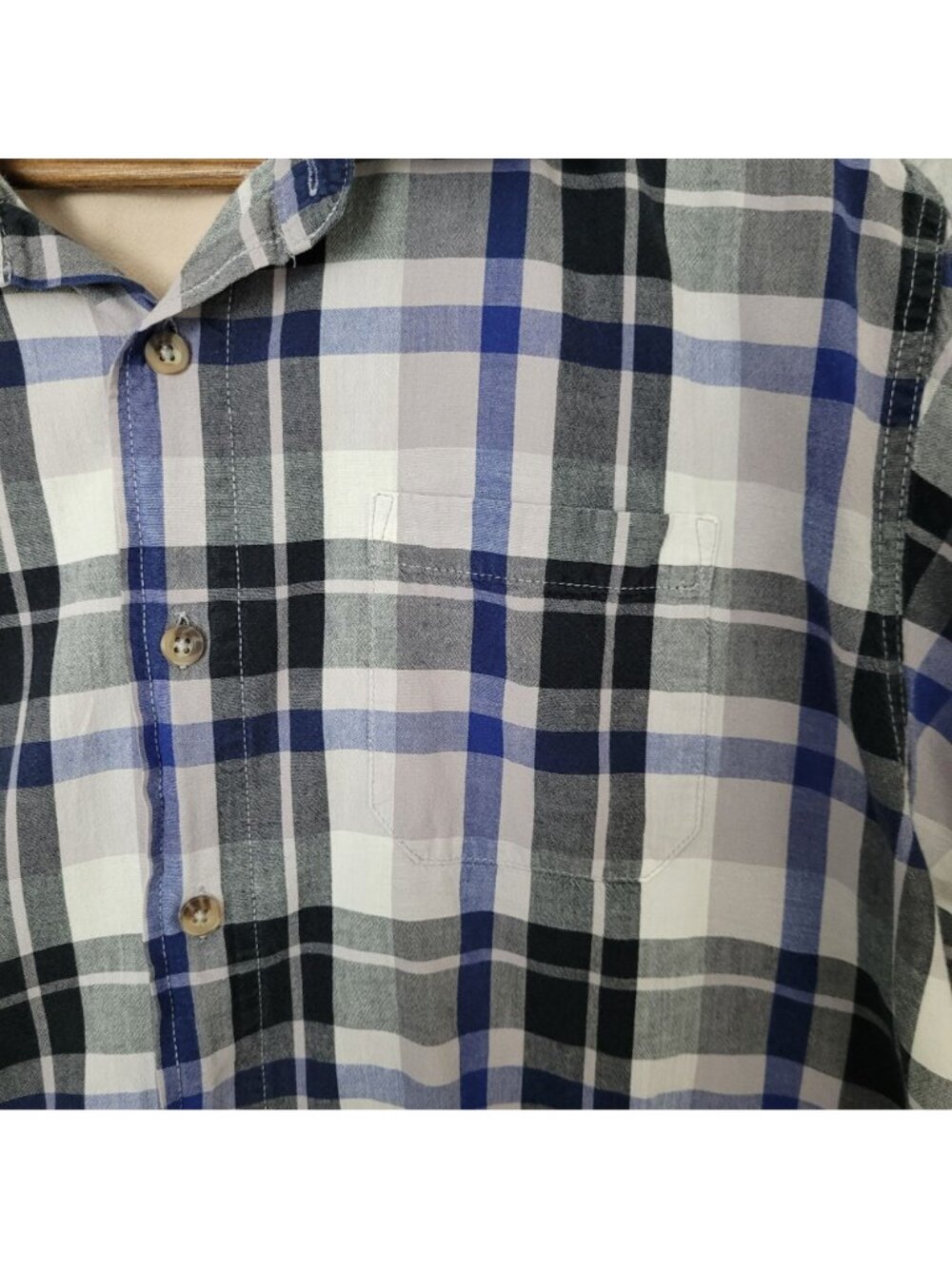 Wrangler Authentics Plaid Short Sleeve Button Front Shirt Mens XL Blue Western - Picture 3 of 7